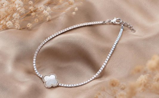 Silver Tennis Bracelet with Mother of Pearl Cover Charm