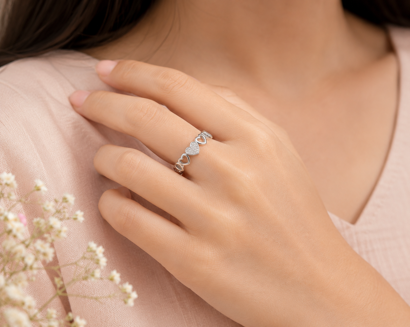 Sterling Silver Eternal Hearts Ring