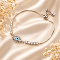 Minimal Siilver Bracelet with Sparkling Evil Eye