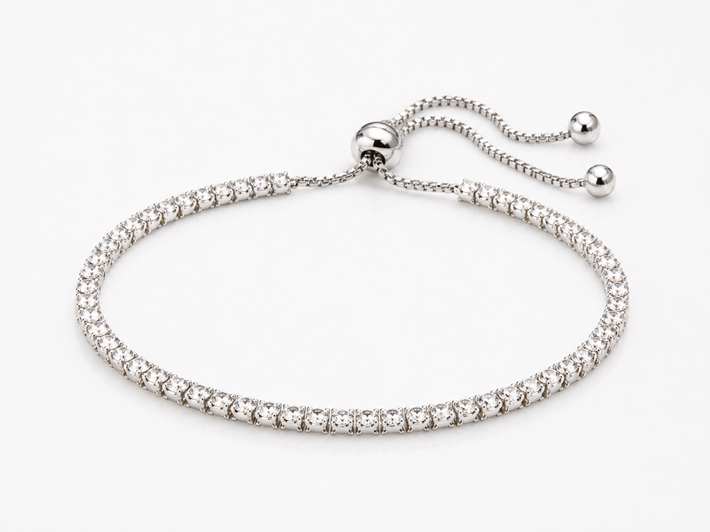 Elegant Adjustable SIlver Tennis Bracelet with Sparling CZ Stone