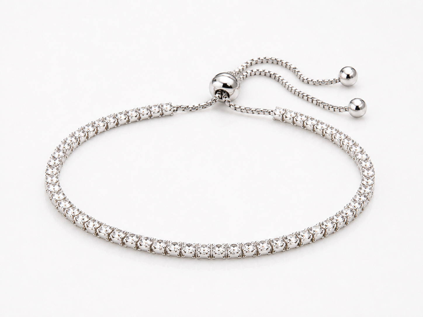 Elegant Adjustable SIlver Tennis Bracelet with Sparling CZ Stone