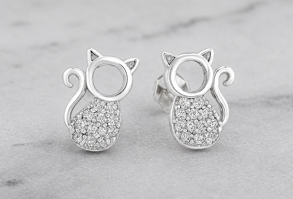 Sparkling Kitty Silver Studs