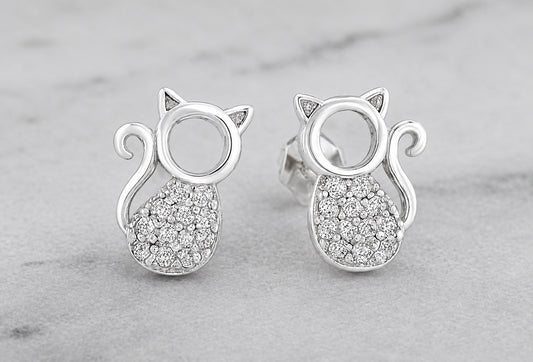 Sparkling Kitty Silver Studs