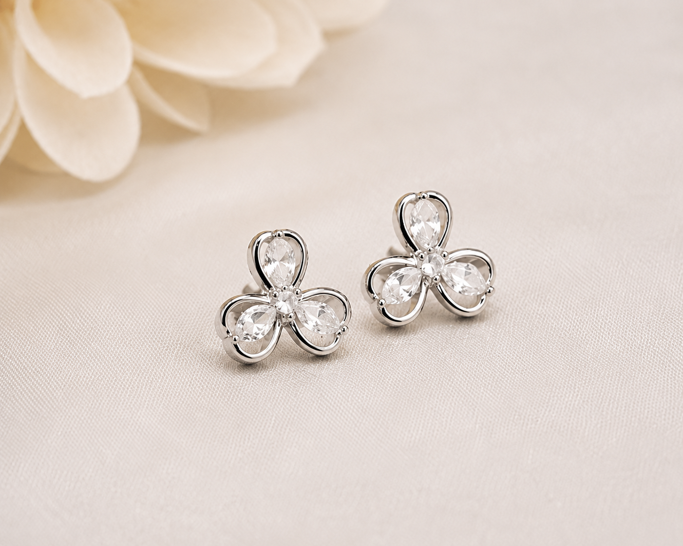 Silver Crystal Clover Earrings
