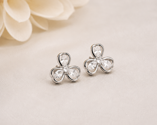 Silver Crystal Clover Earrings