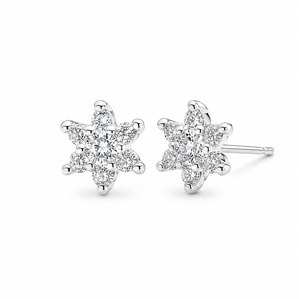 Sparkling Silver Diamond-Cut Snowflake Studs Earrings for Women
