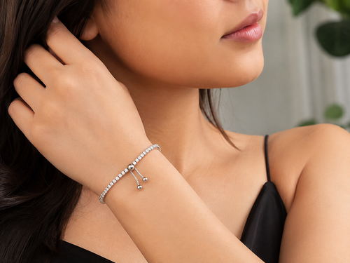 Elegant Adjustable SIlver Tennis Bracelet with Sparling CZ Stone