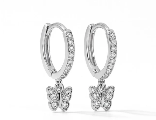 Silver Butterfly Hoop Earning