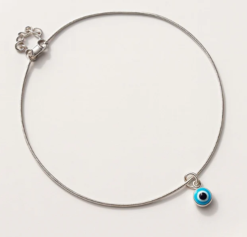 925 silver anklet with blue evil eye  charm - minimal and elegant