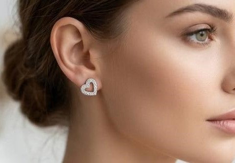 Sparkling Silver Heart Stud Earings