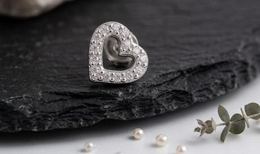 Sparkling Silver Heart Stud Earings