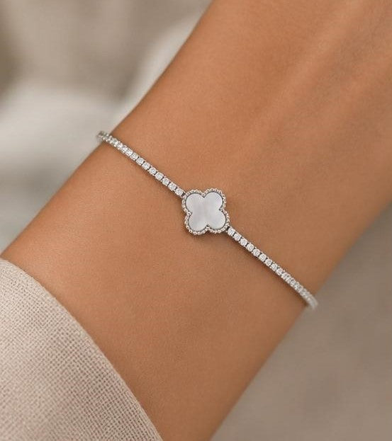 Silver Tennis Bracelet with Mother of Pearl Cover Charm