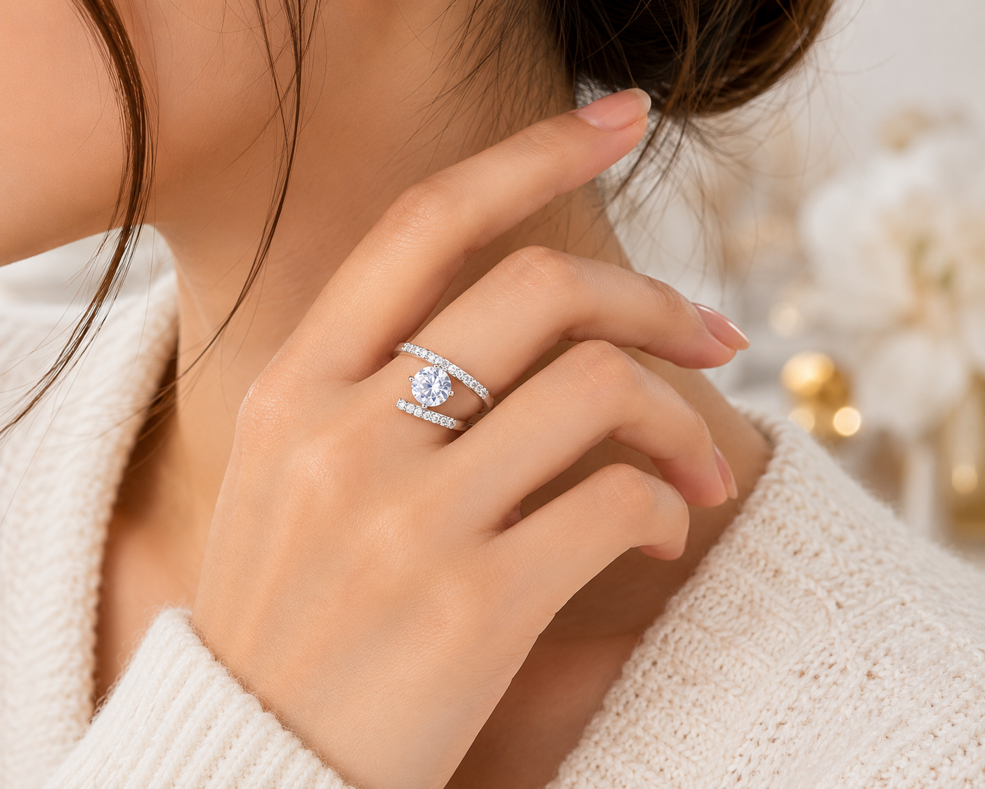 Sterling Silver BypassSolitaire Ring Minimalist Everyday Wear