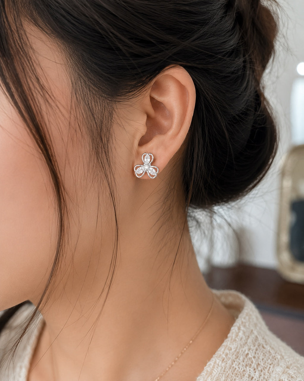 Silver Crystal Clover Earrings